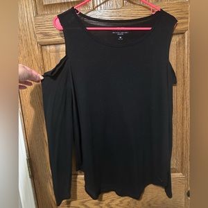 Black cold shoulder long sleeve shirt